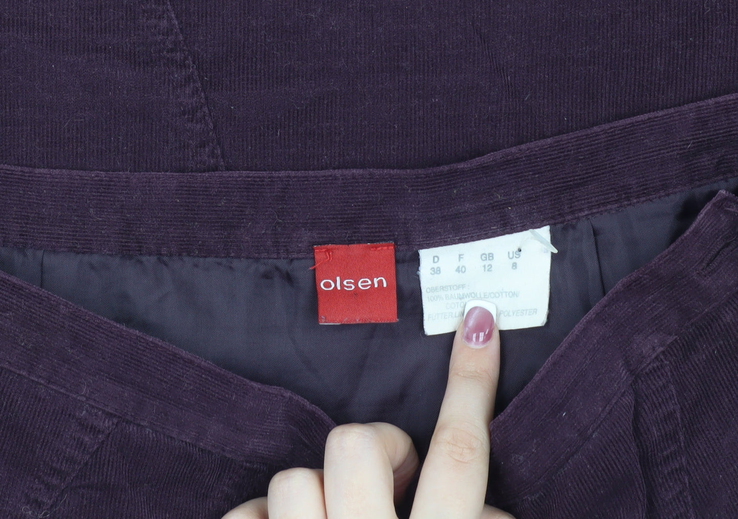 Olsen Women's Purple Corduroy Midi Skirt - Size 12