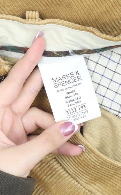 Marks and Spencer Men's Beige Corduroy Trousers 34R