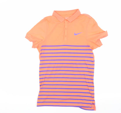 Nike Men's Orange Striped Polo XS