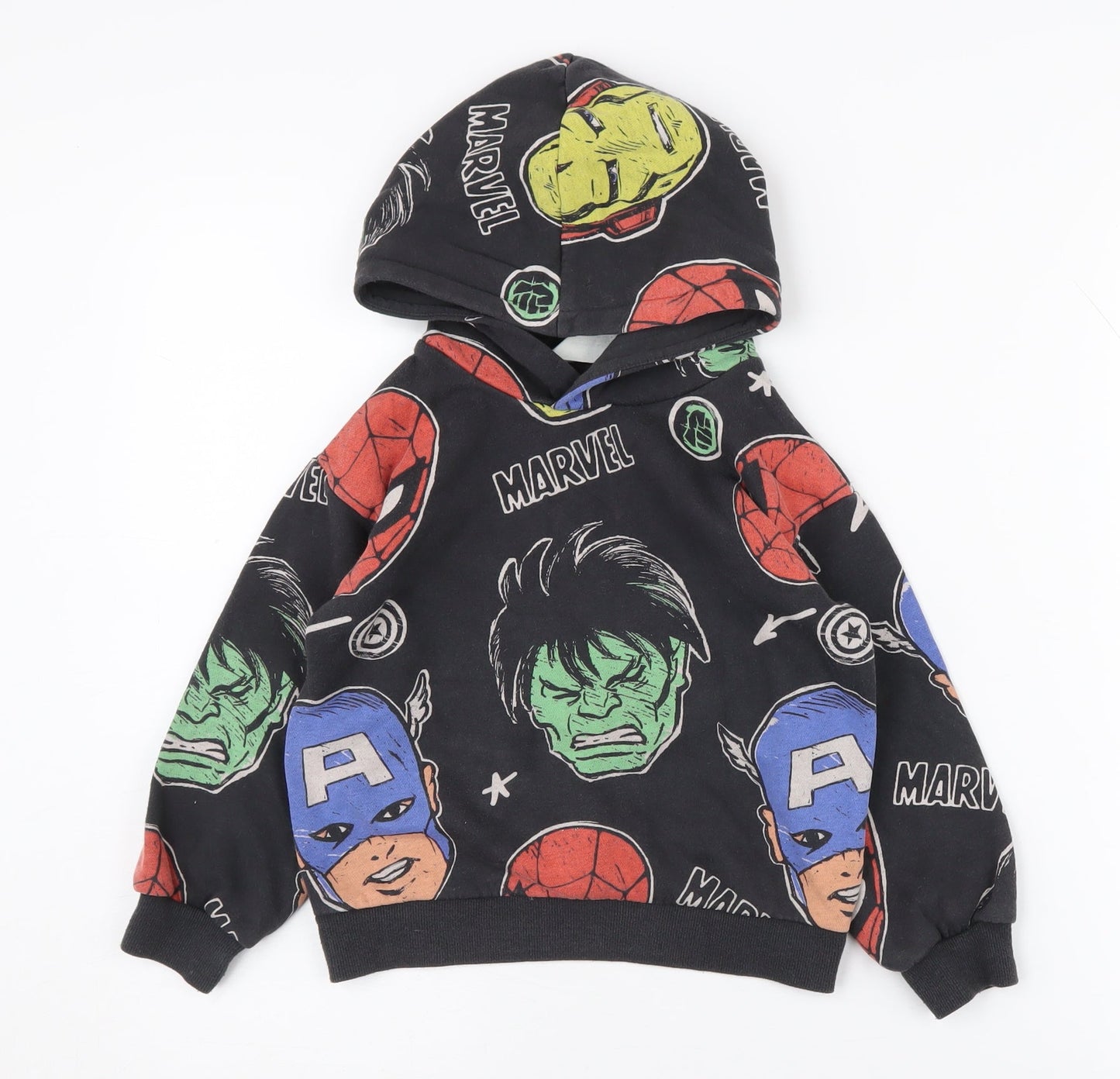 H&M Boys Black Marvel Pullover Hoodie 4-6 Years