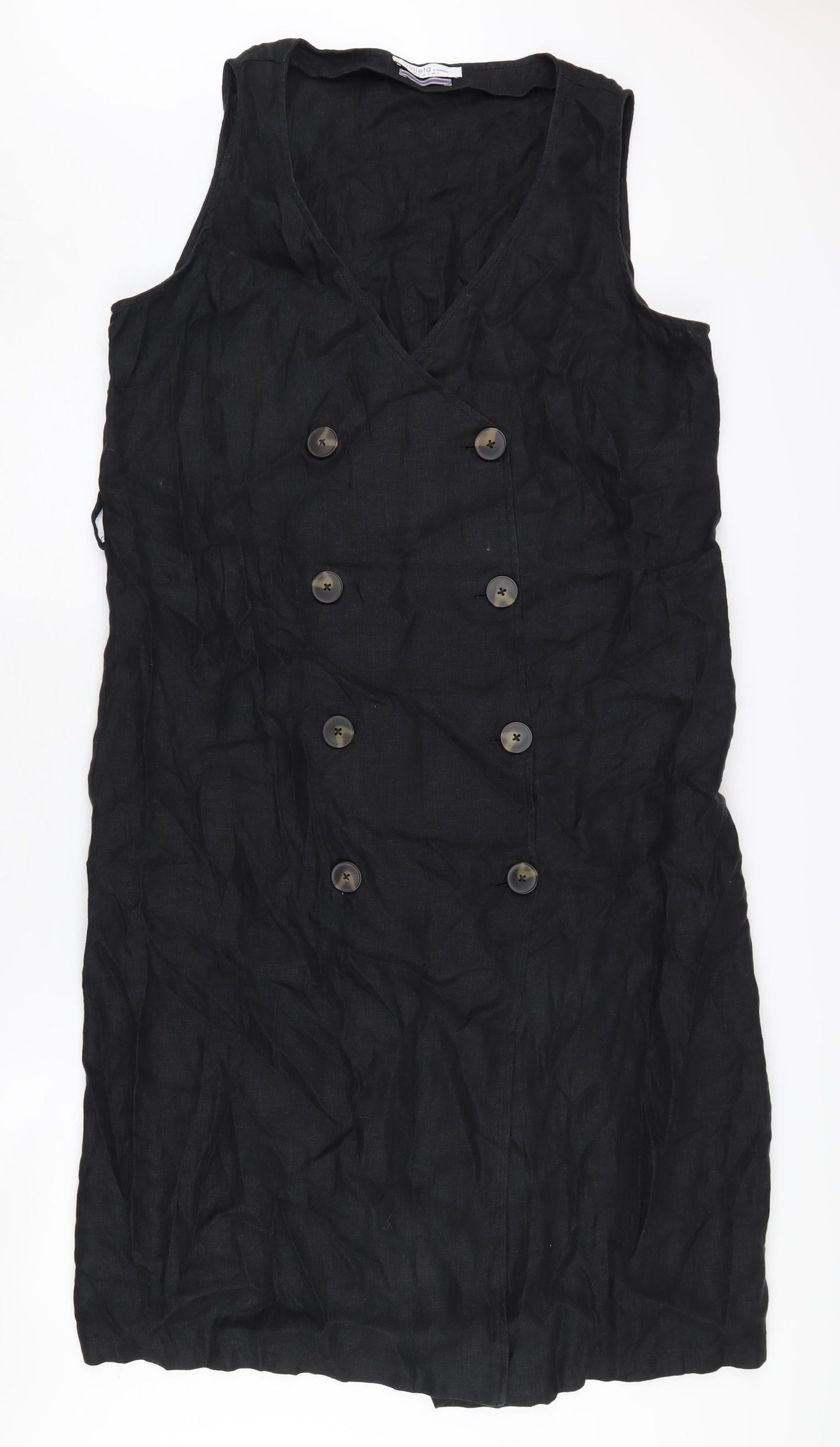 Violeta by Mango Women's Black Sleeveless Linen Dress M