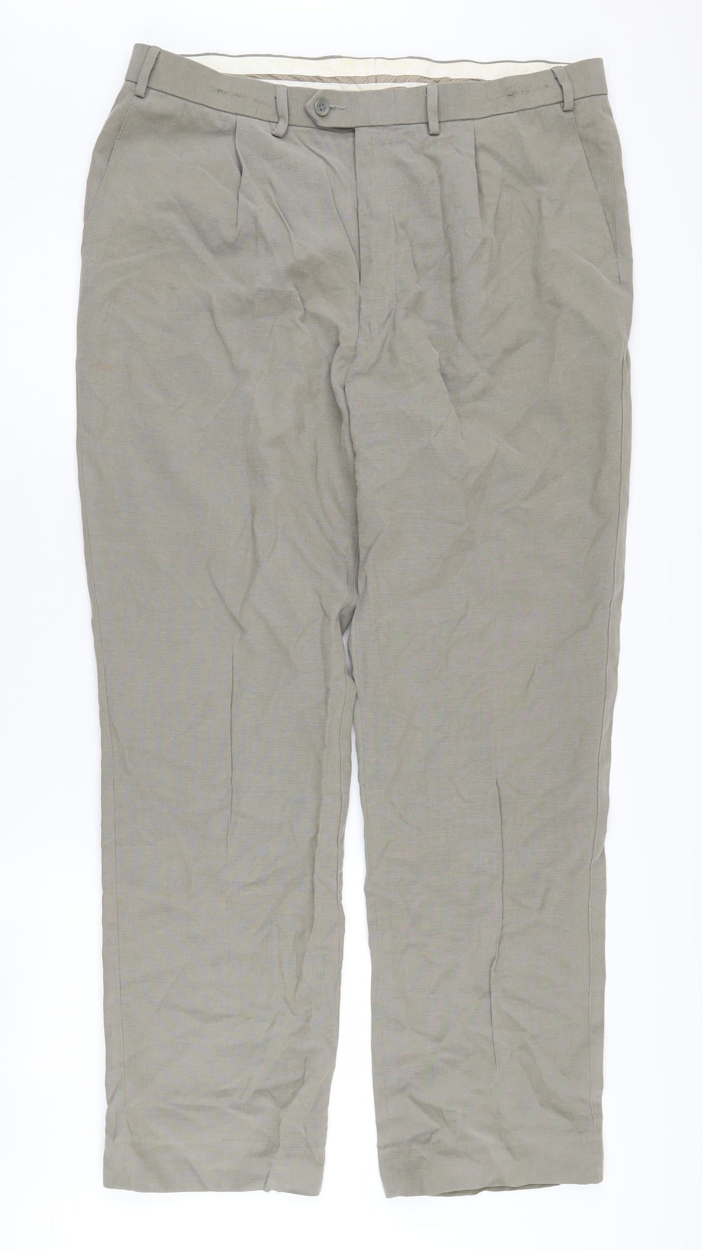Marks & Spencer Beige Pleated Men's Trousers - 38 in Waist