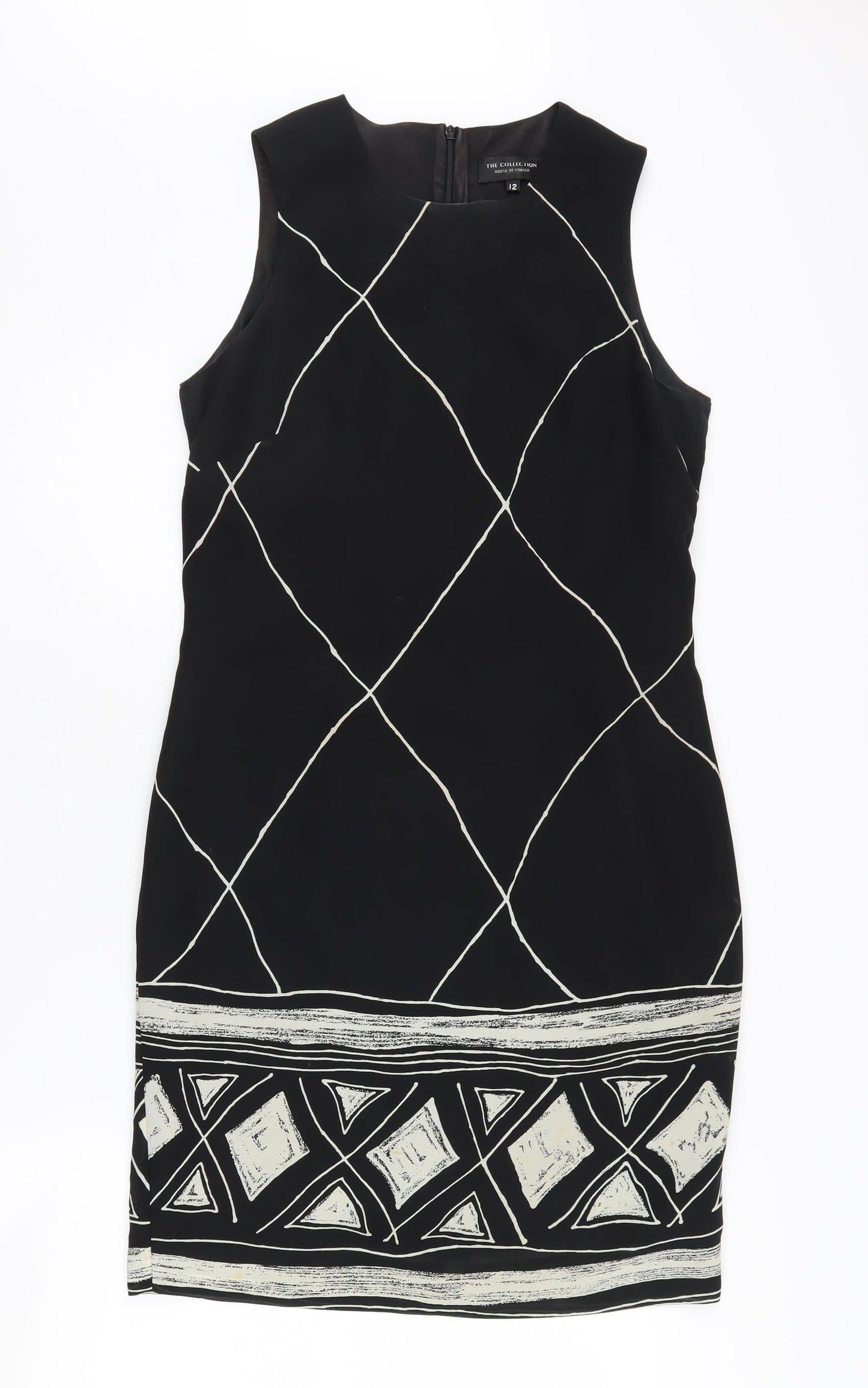House of Fraser Women's Black Geometric Sleeveless Dress, Size 12
