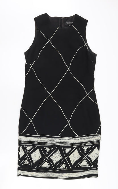 House of Fraser Women's Black Geometric Sleeveless Dress, Size 12