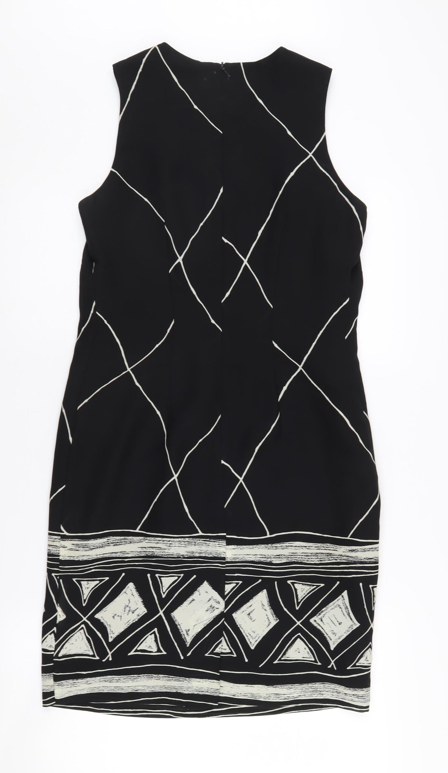House of Fraser Women's Black Geometric Sleeveless Dress, Size 12