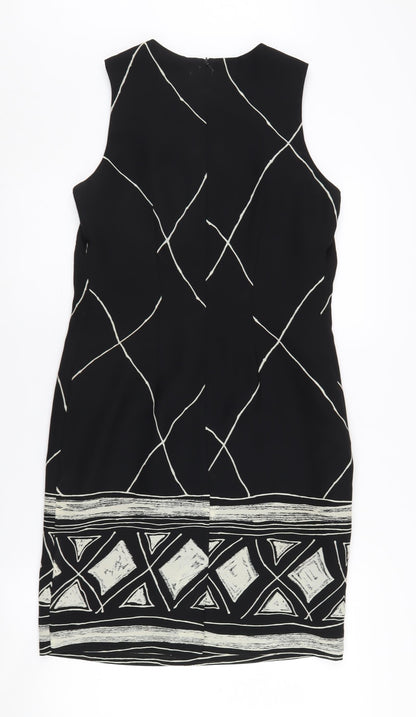 House of Fraser Women's Black Geometric Sleeveless Dress, Size 12