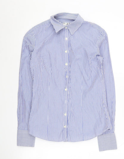 Austin Reed Women's Blue Striped Button-Up Shirt Size 8