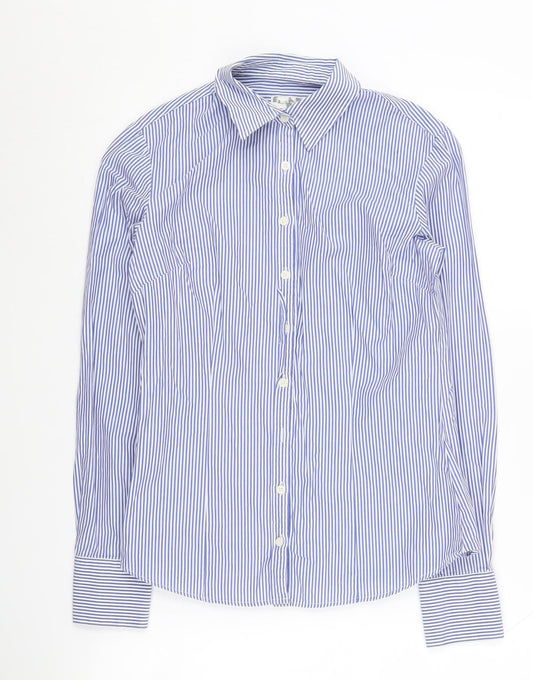 Austin Reed Women's Blue Striped Button-Up Shirt Size 8