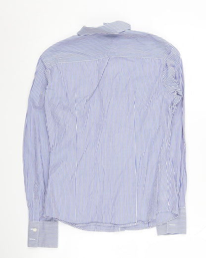 Austin Reed Women's Blue Striped Button-Up Shirt Size 8
