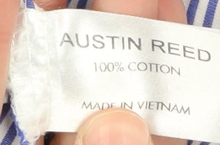 Austin Reed Women's Blue Striped Button-Up Shirt Size 8