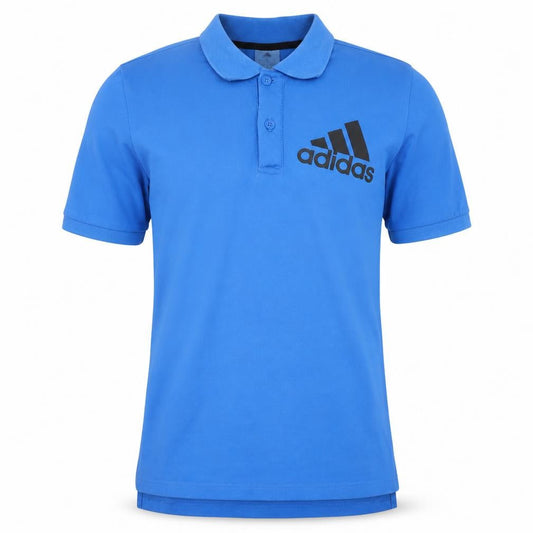 Front view of Adidas Men's Blue Polo Shirt, size S, Logo Accent
