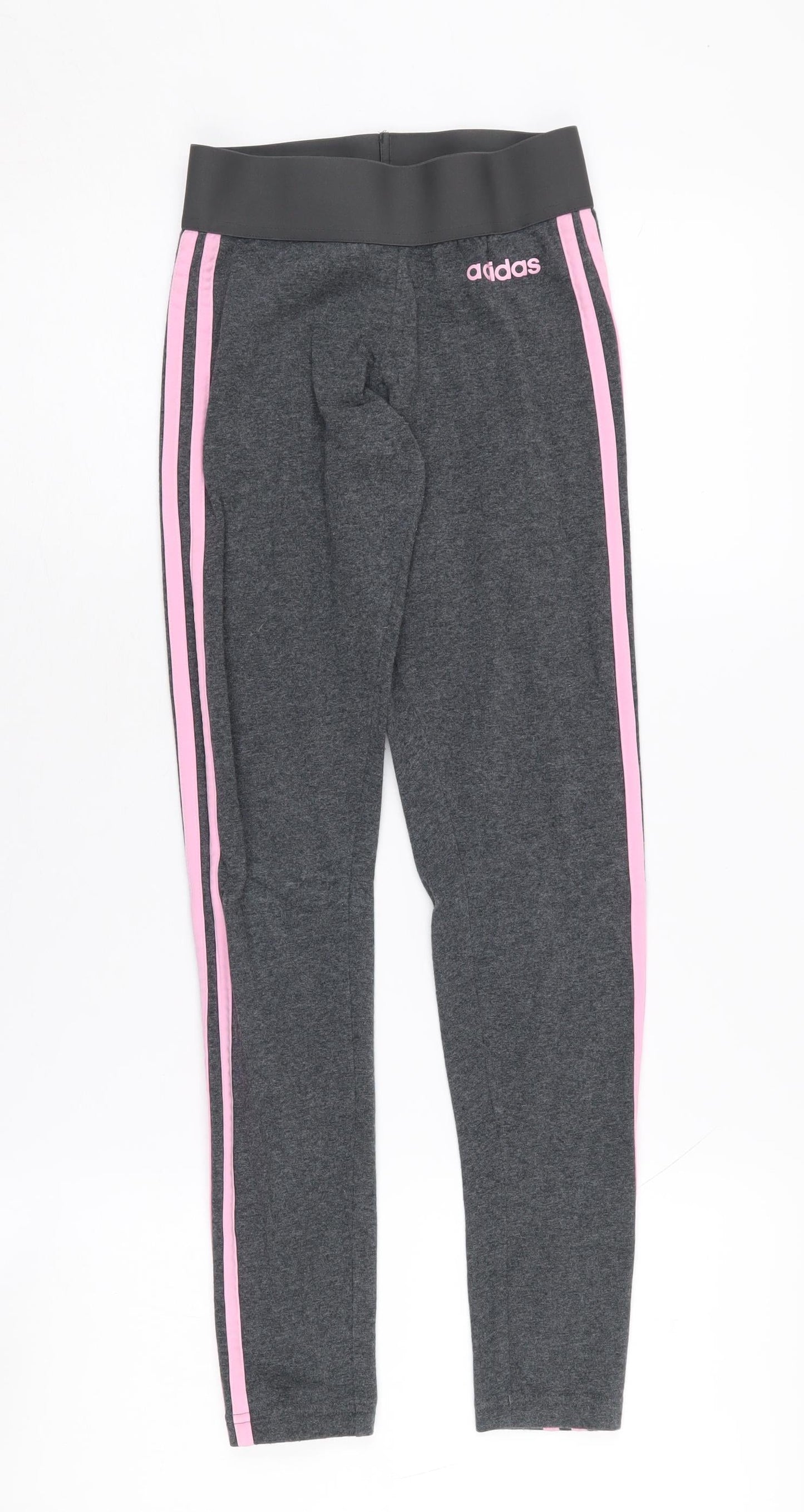adidas Girls Grey Pink Leggings 2XS, Slim Fit Activewear