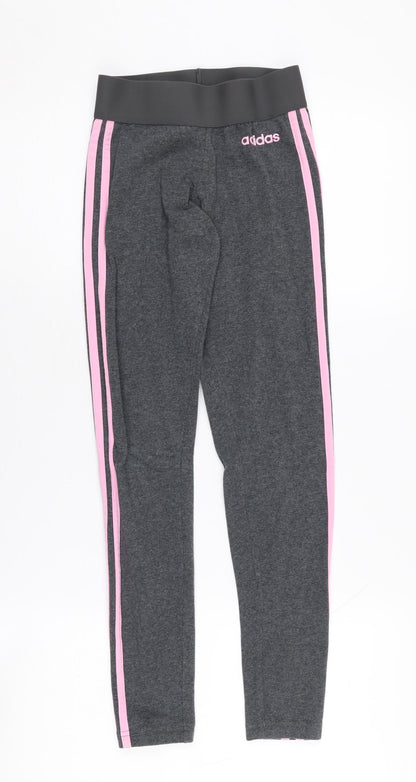 adidas Girls Grey Pink Leggings 2XS, Slim Fit Activewear