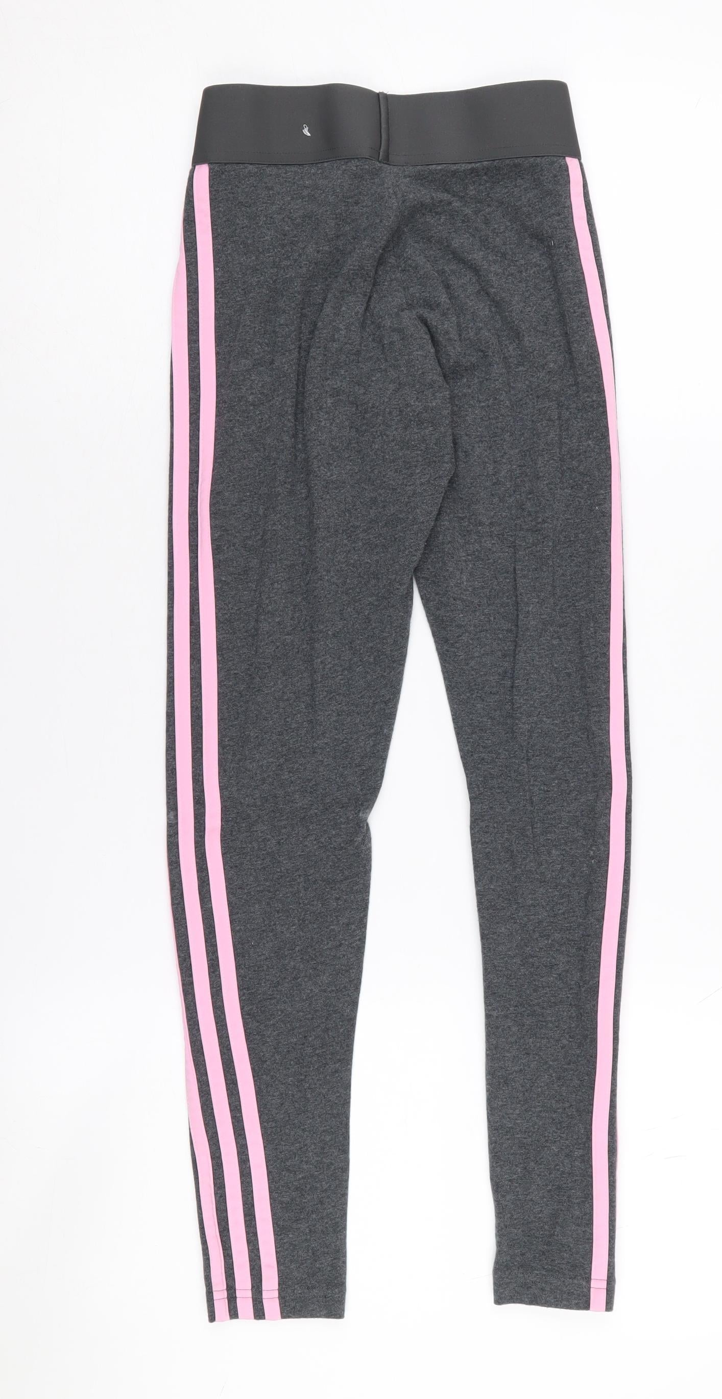 adidas Girls Grey Pink Leggings 2XS, Slim Fit Activewear