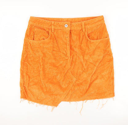 Collusion Women's Orange Corduroy Frayed Skirt, Size 14