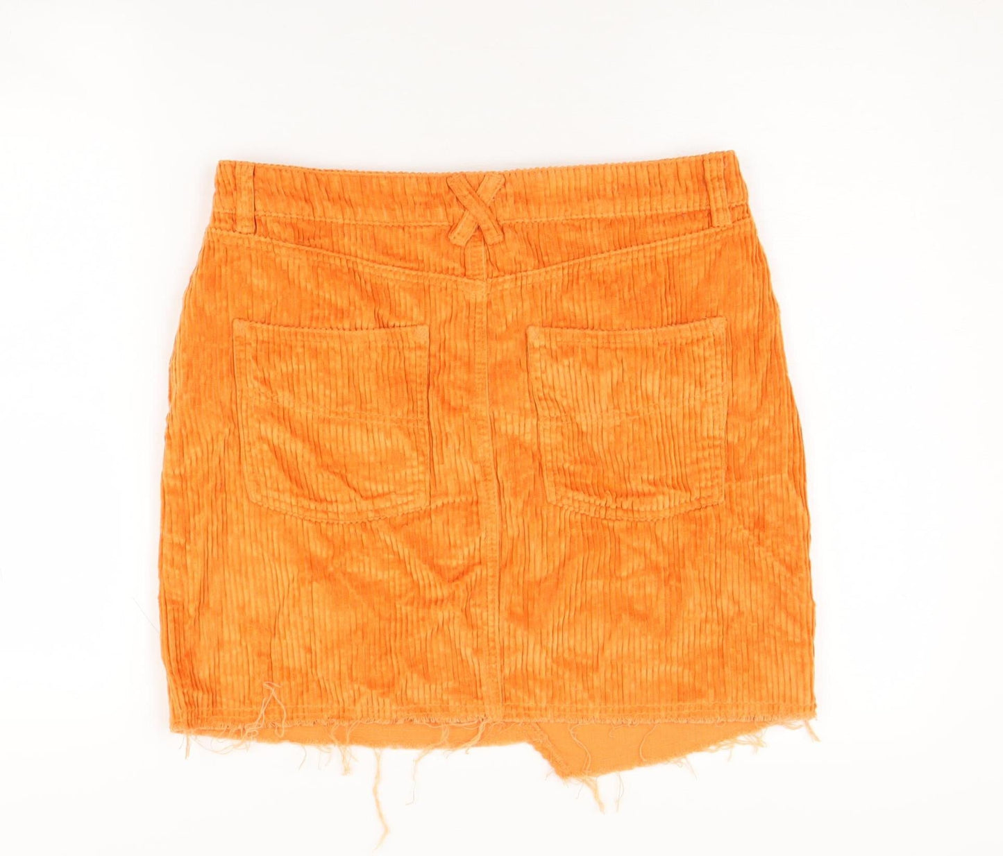 Collusion Women's Orange Corduroy Frayed Skirt, Size 14