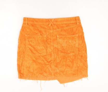 Collusion Women's Orange Corduroy Frayed Skirt, Size 14