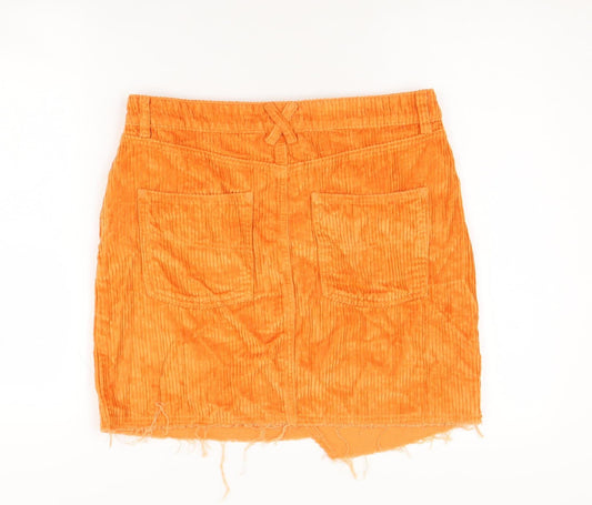 Collusion Women's Orange Corduroy Frayed Skirt, Size 14