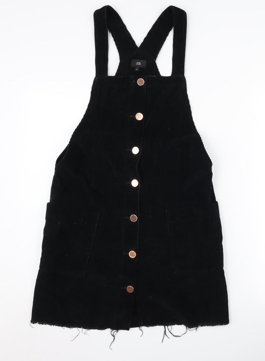 River Island Black Corduroy Pinafore Dress, Size 10