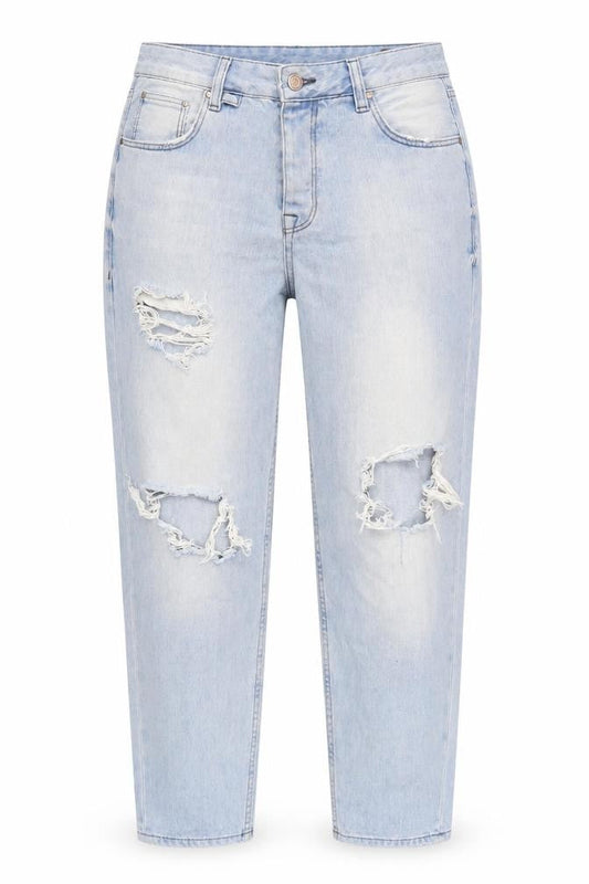 Front view of Asos Women's Blue Mom Jeans, size 30, Distressed Denim
