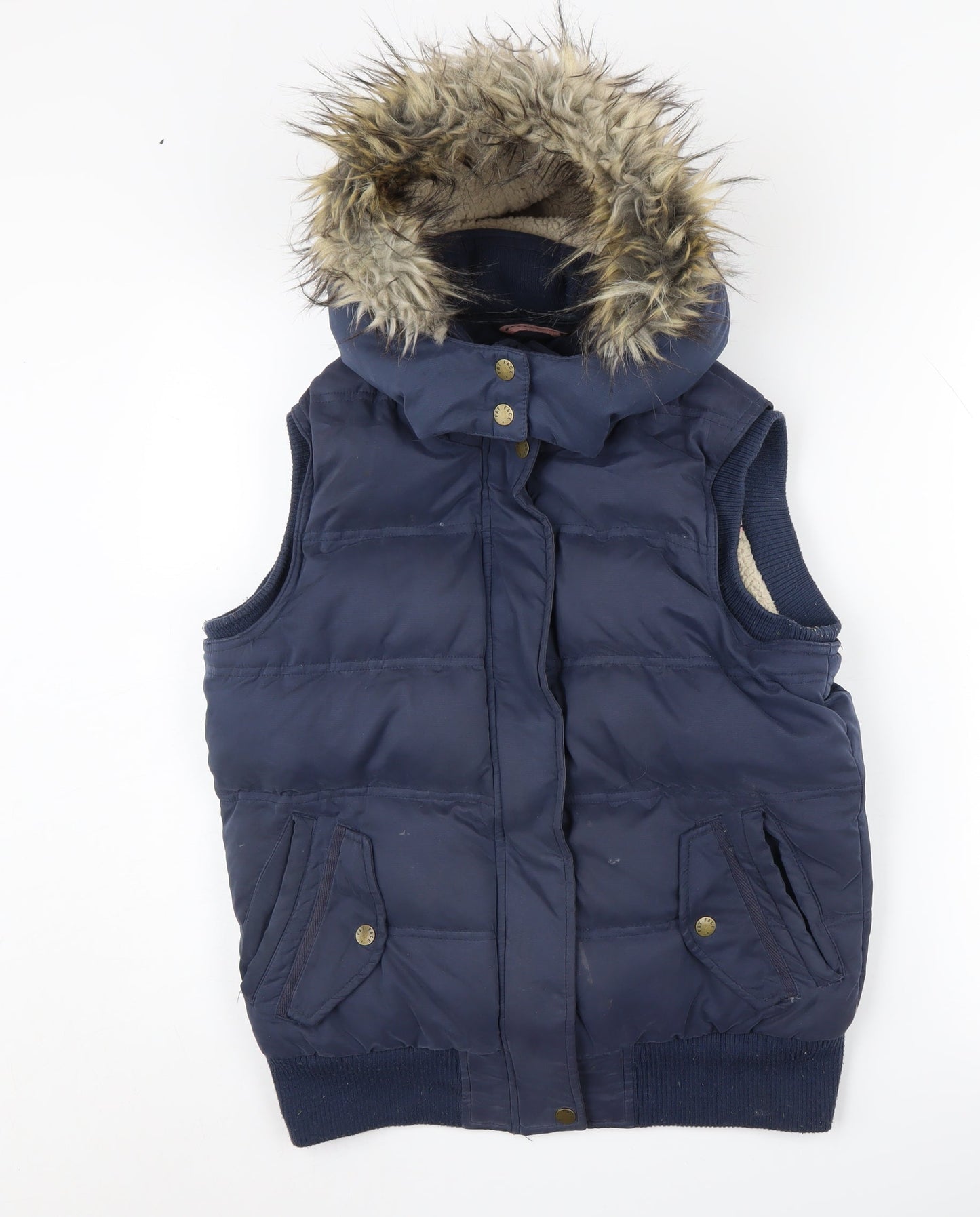 Fat Face Women's Blue Puffer Waistcoat Hooded Size 10