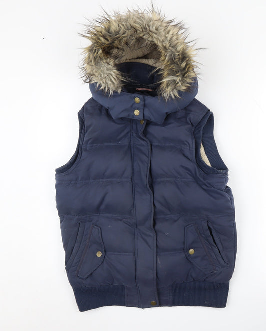 Fat Face Women's Blue Puffer Waistcoat Hooded Size 10