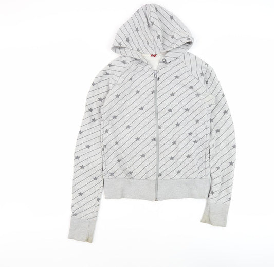 H&M Women's Grey Star Hoodie, Size 8, Full Zip
