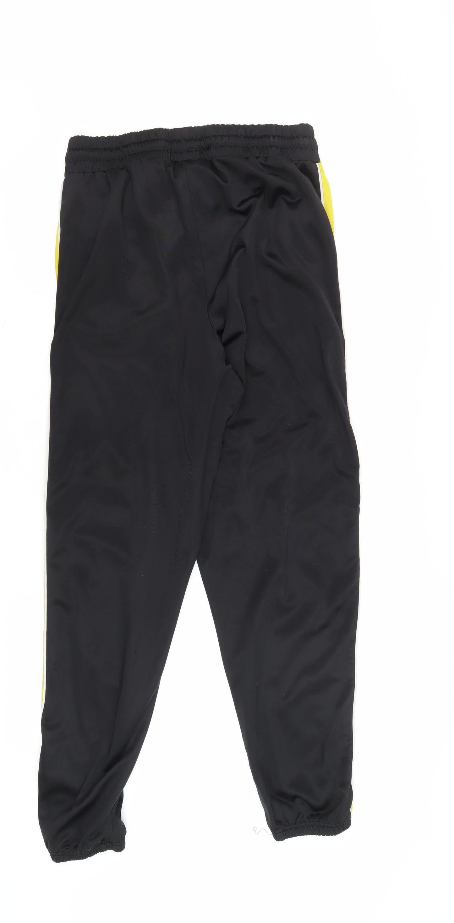 Men's Black Track Pants with Yellow Stripe, Size L