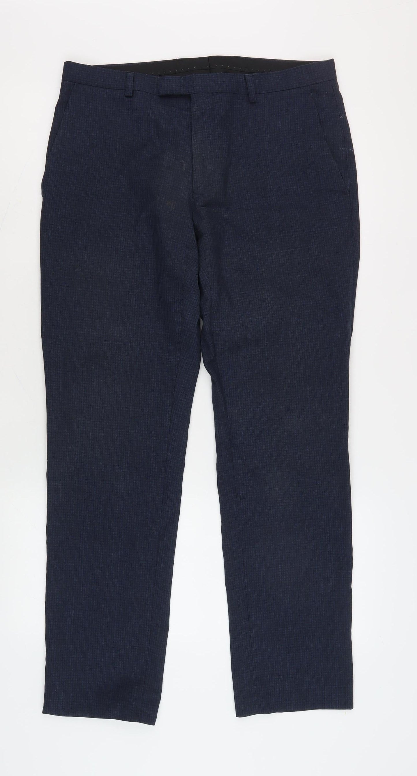 Kenneth Cole Men's Blue Check Trousers 32R Business Formal