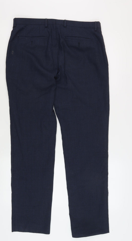 Kenneth Cole Men's Blue Check Trousers 32R Business Formal