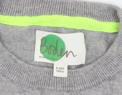 Boden Girls Grey Colourblock Pullover Jumper, Size 9-10 Years