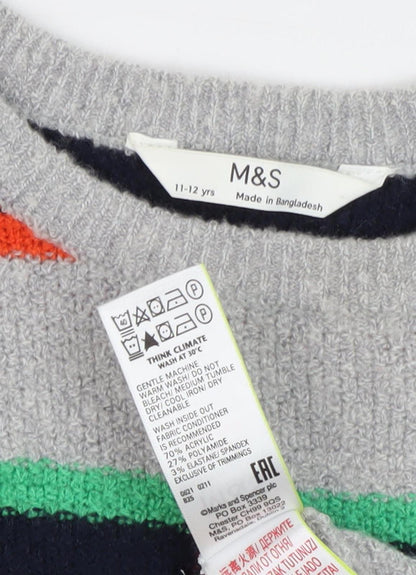 Marks and Spencer Girls Multicolour Stripe Jumper, Size 11-12