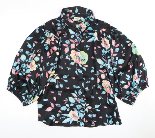 Jacqueline de Yong Floral Blouse, Size 10, Women, Black, Casual