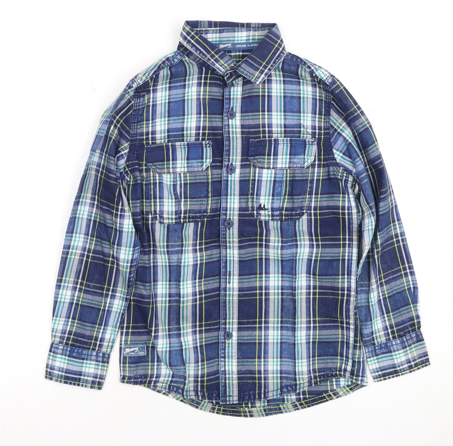 Mantaray Boys Blue Plaid Button-Up Shirt - 7 Years