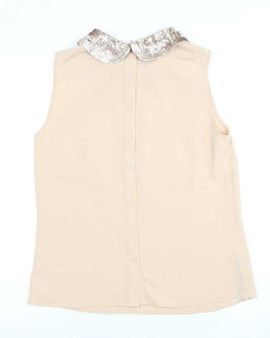 Laura Ashley Women's Beige Sequin Collar Blouse Size 10