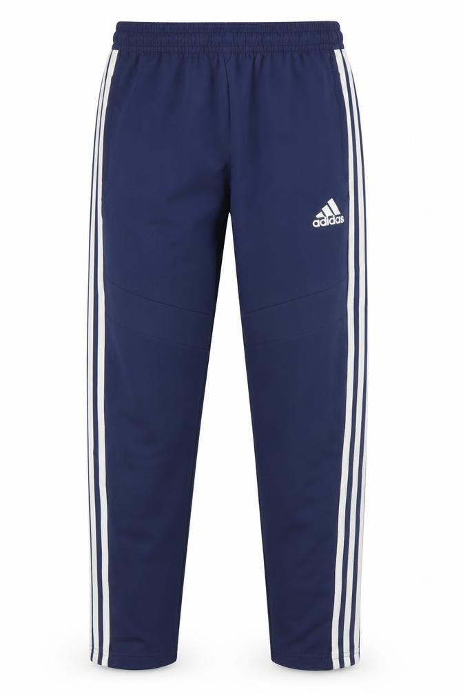 Front view of Adidas boys’ blue jogger trousers 14 years
