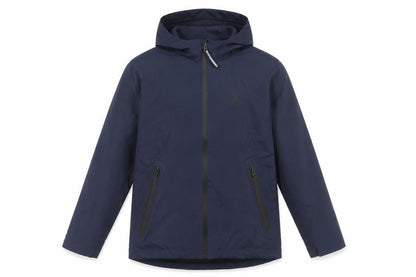 Front view of Next boys’ hooded blue jacket, 11 years, mid-length zip