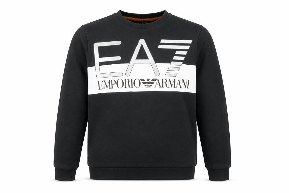 Front view of Emporio Armani boys’ black logo pullover sweatshirt 14 years