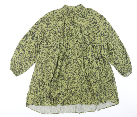 H&M Women Green Animal Print High Neck Dress