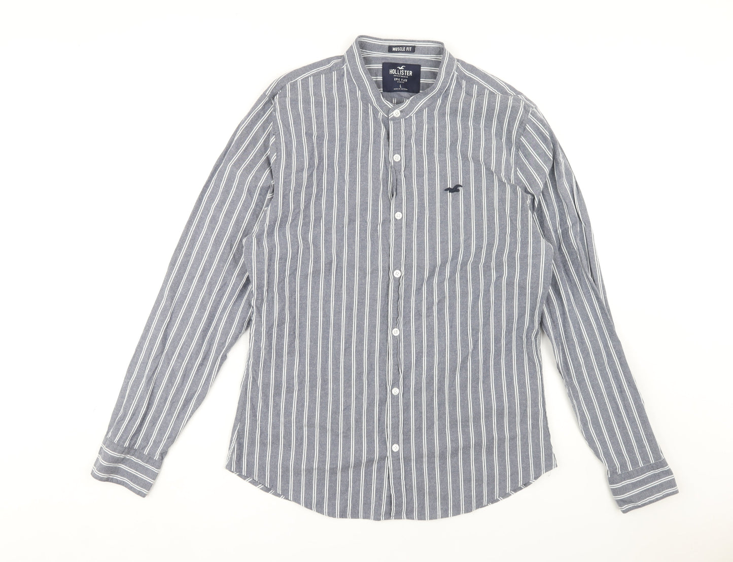 Hollister Men's Blue Striped Slim Fit Shirt L