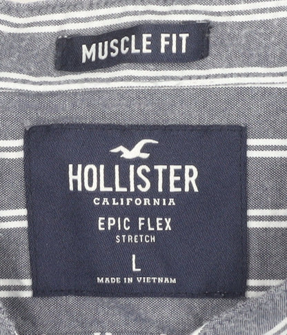 Hollister Men's Blue Striped Slim Fit Shirt L