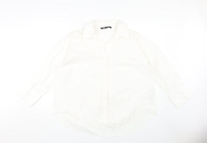 Womens UK Size 12 Zara White  Button-Up