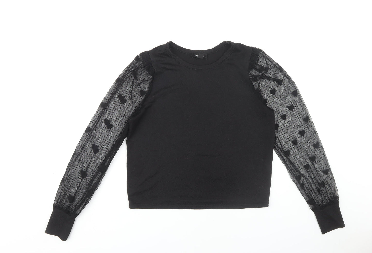 New Look Women's Black Mesh Sleeve T-Shirt Size 14