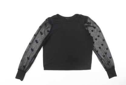 New Look Women's Black Mesh Sleeve T-Shirt Size 14