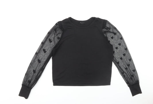 New Look Women's Black Mesh Sleeve T-Shirt Size 14