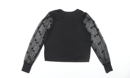 New Look Women's Black Mesh Sleeve T-Shirt Size 14