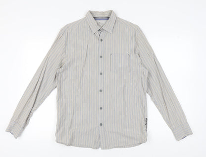 Manuary Men's Beige Striped Button-Up Shirt Small