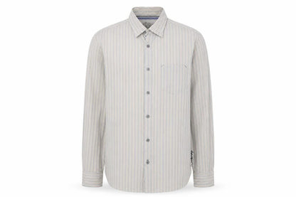 Manuary Men's Beige Striped Button-Up Shirt Small
