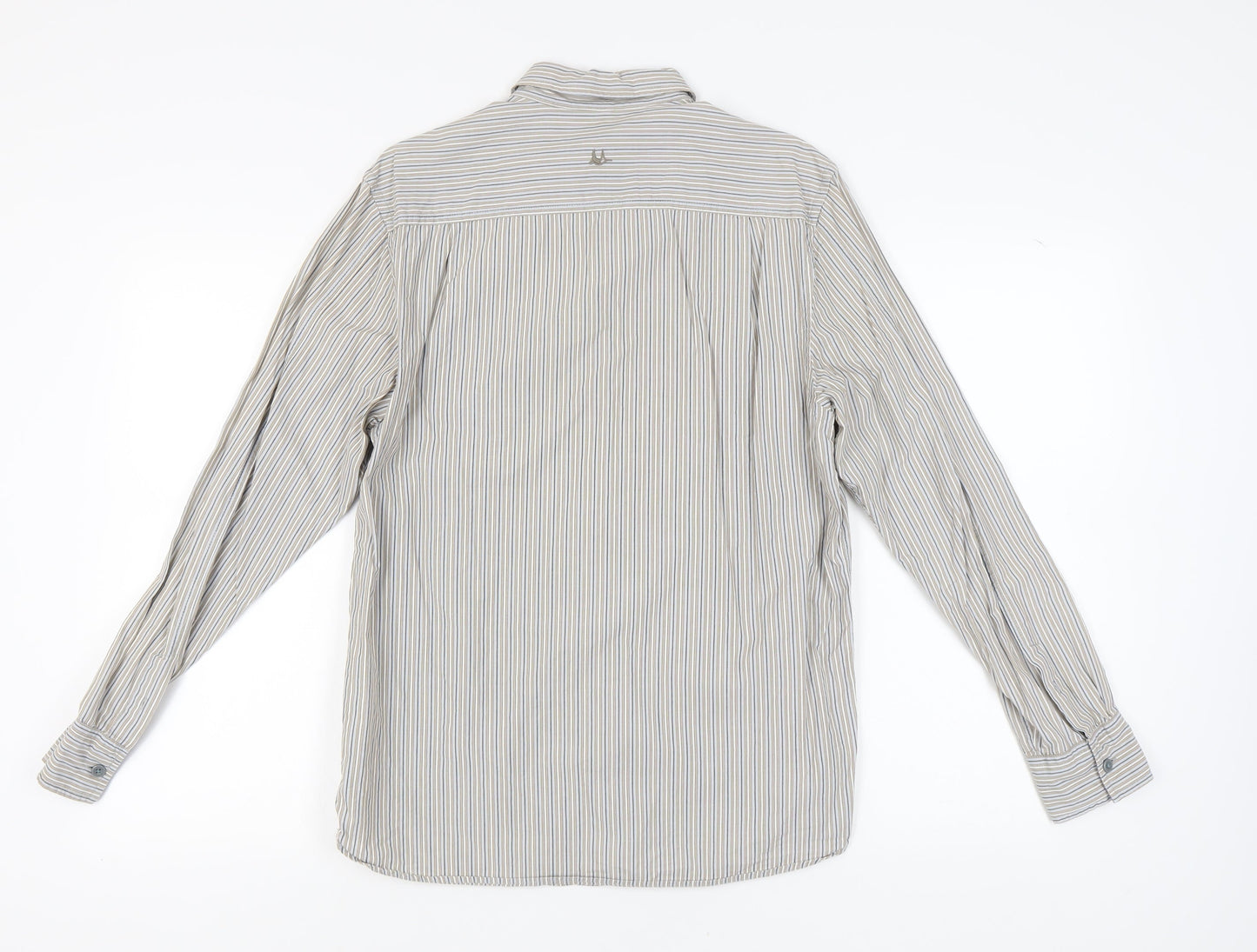 Manuary Men's Beige Striped Button-Up Shirt Small