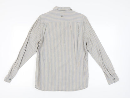 Manuary Men's Beige Striped Button-Up Shirt Small